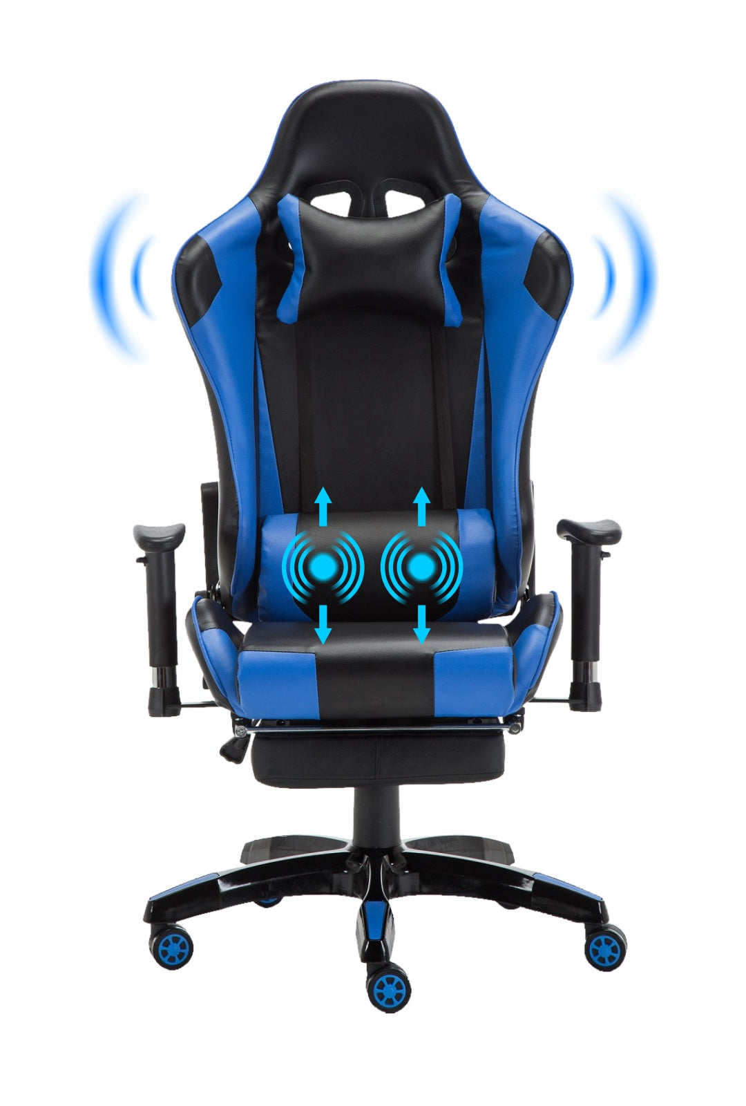 Scaun gaming Scaun computer Scaun de birou Scaun gamer pentru PC Scaun rabatabil ergonomic cu spatar inalt cu suport pentru picioare Tetiera masaj Suport lombar Scaun de birou din piele Scaun pivotant pentru jocuri negru/albastru - CentrumScaune.ro