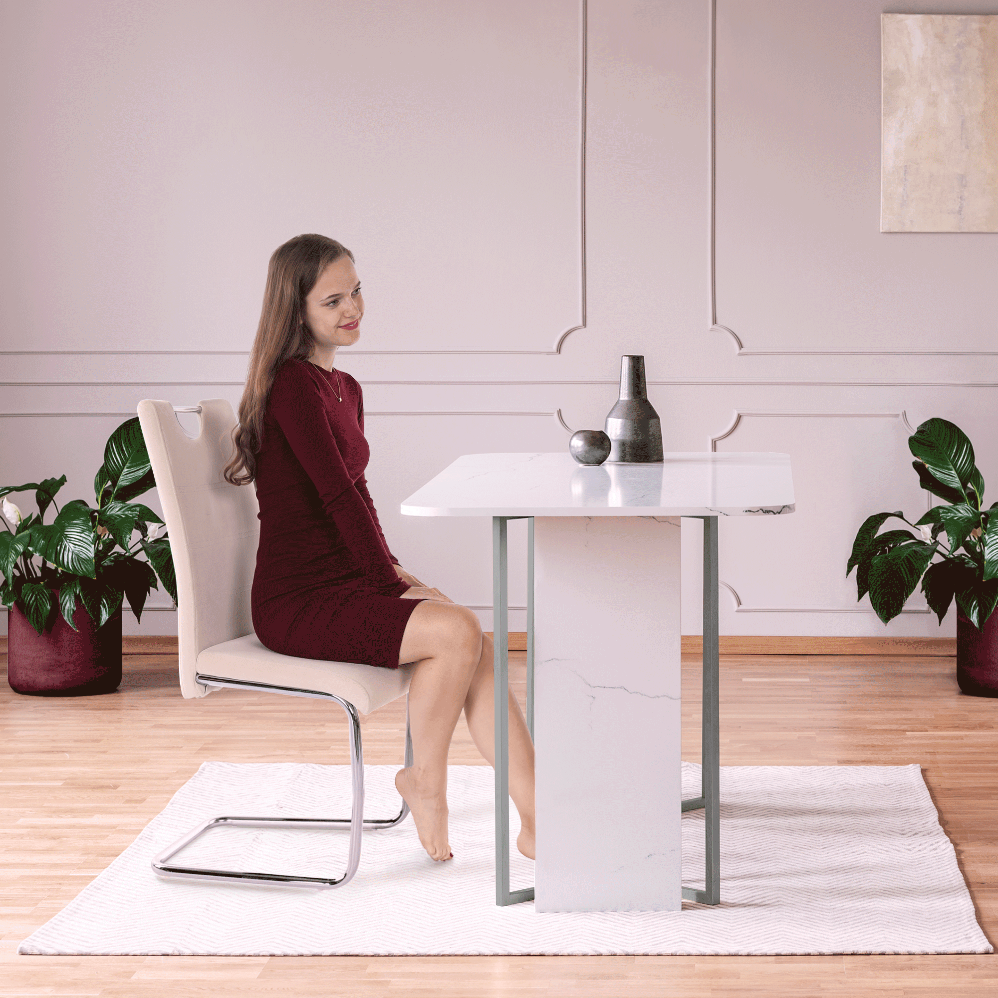 Scaun de bucatarie de catifea, Crem, Irina