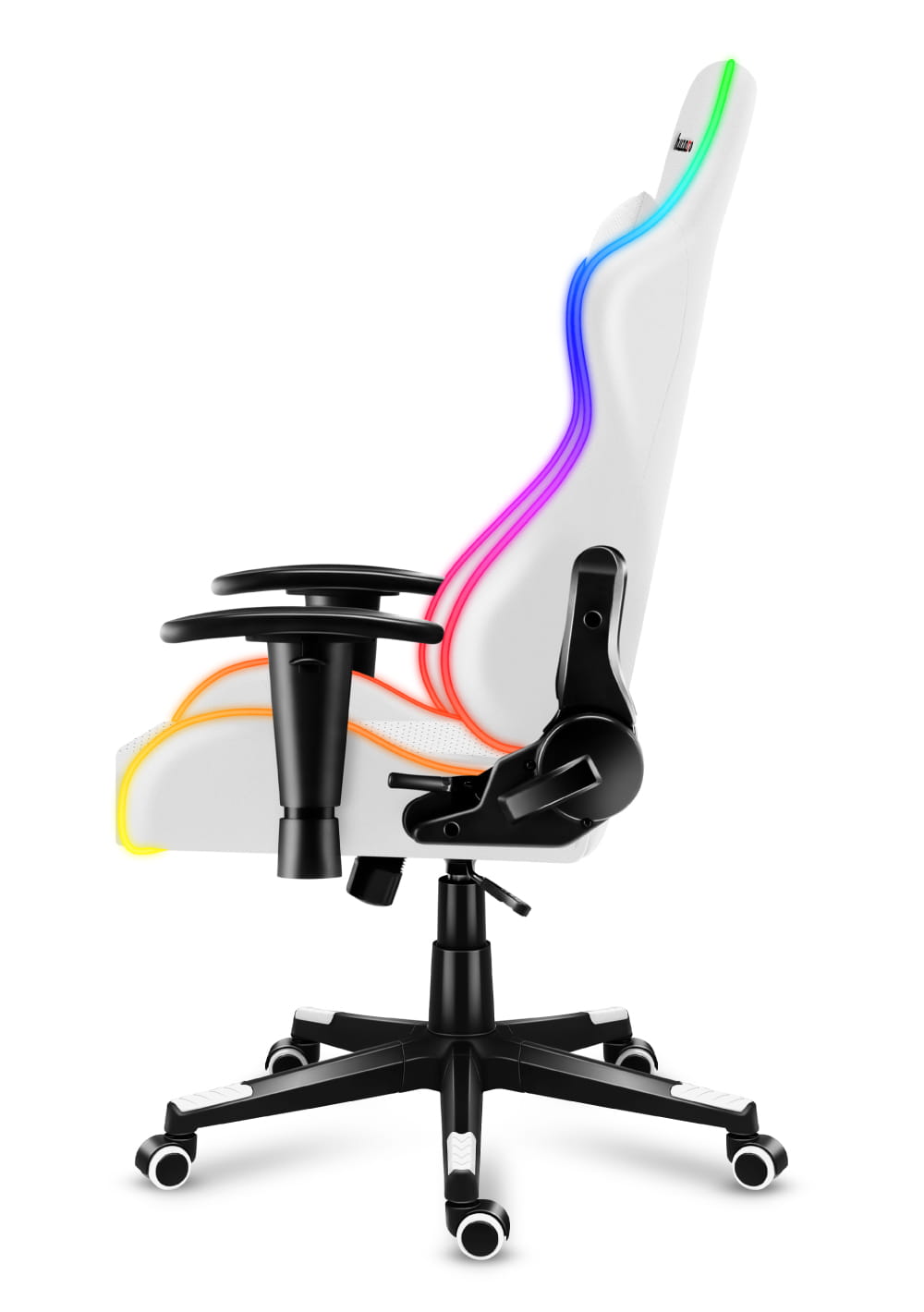 Scaun gaming, piele perforata, sistem iluminare LED RGB,  Alb