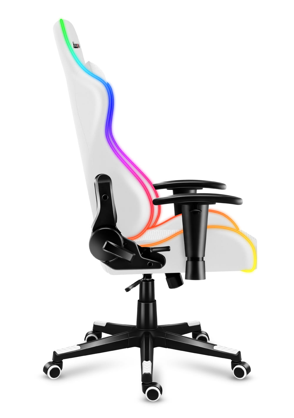 Scaun gaming, piele perforata, sistem iluminare LED RGB,  Alb