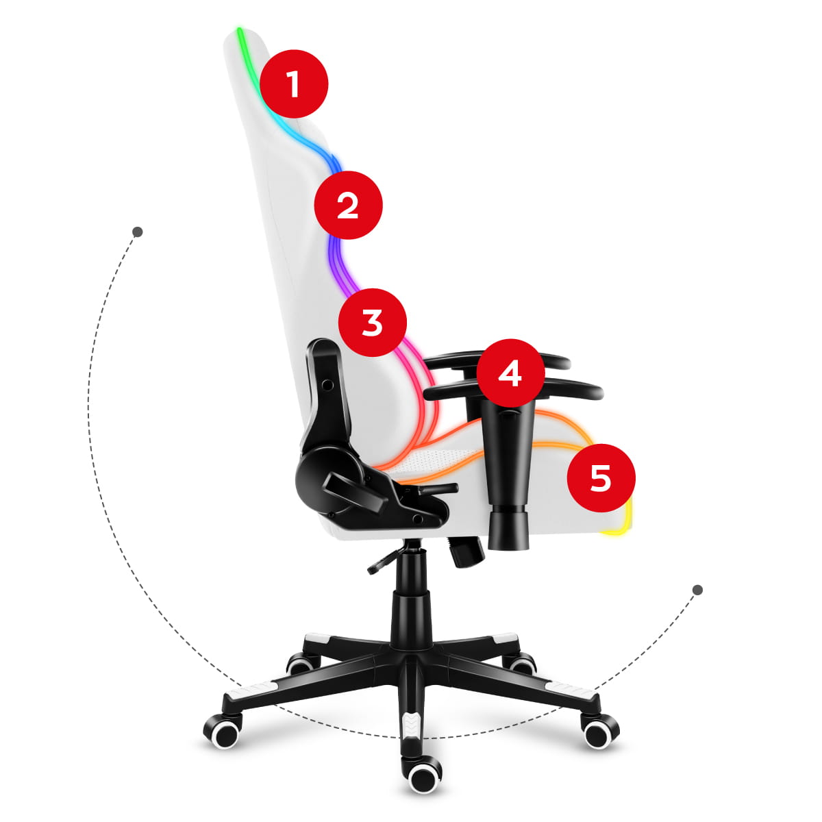 Scaun gaming, piele perforata, sistem iluminare LED RGB,  Alb