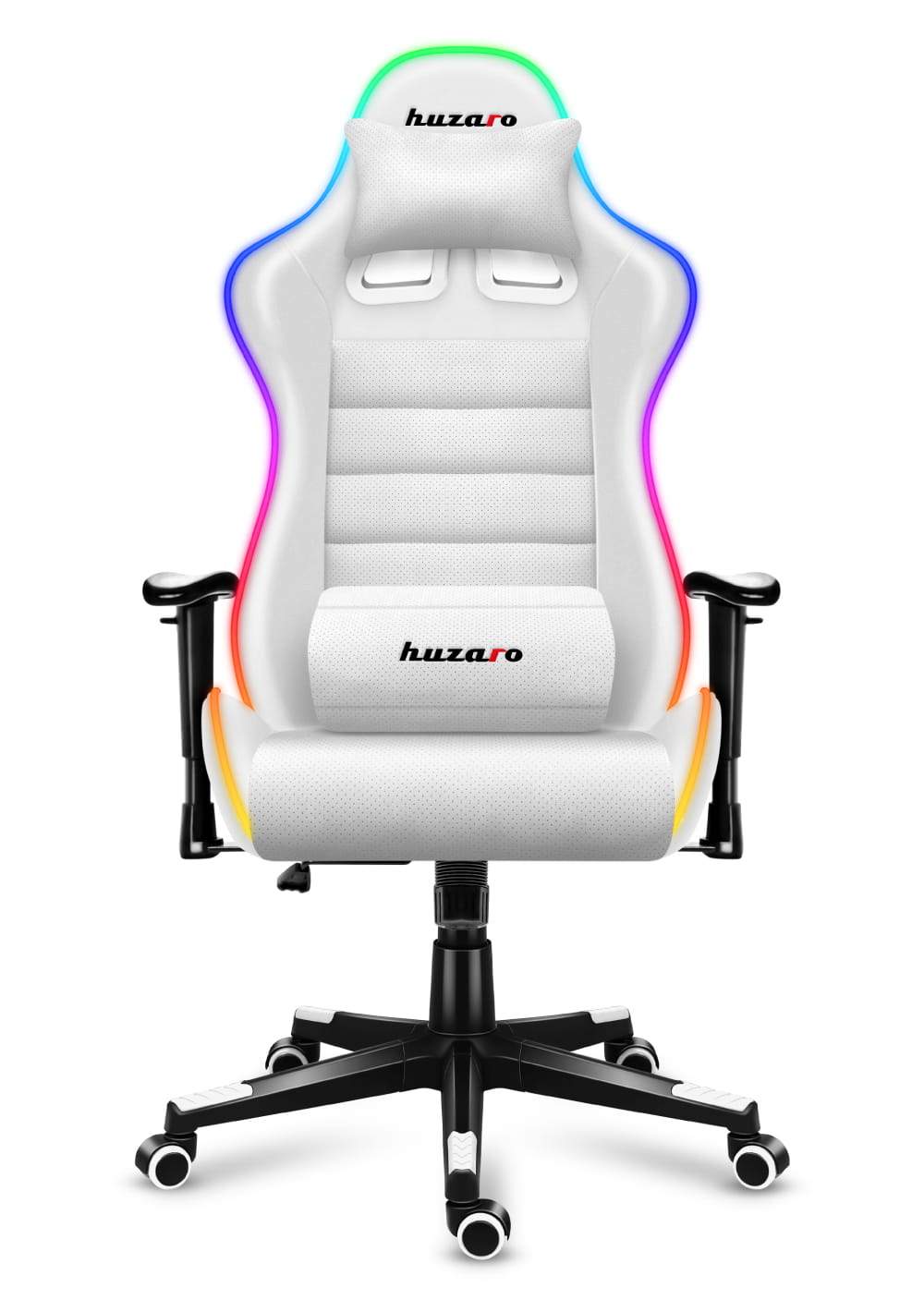 Scaun gaming, piele perforata, sistem iluminare LED RGB,  Alb