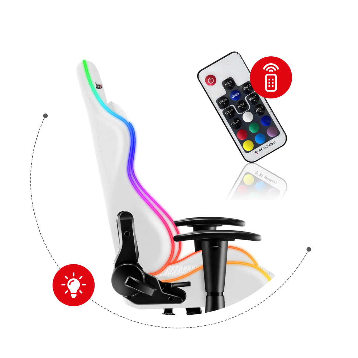 Scaun gaming, piele perforata, sistem iluminare LED RGB,  Alb