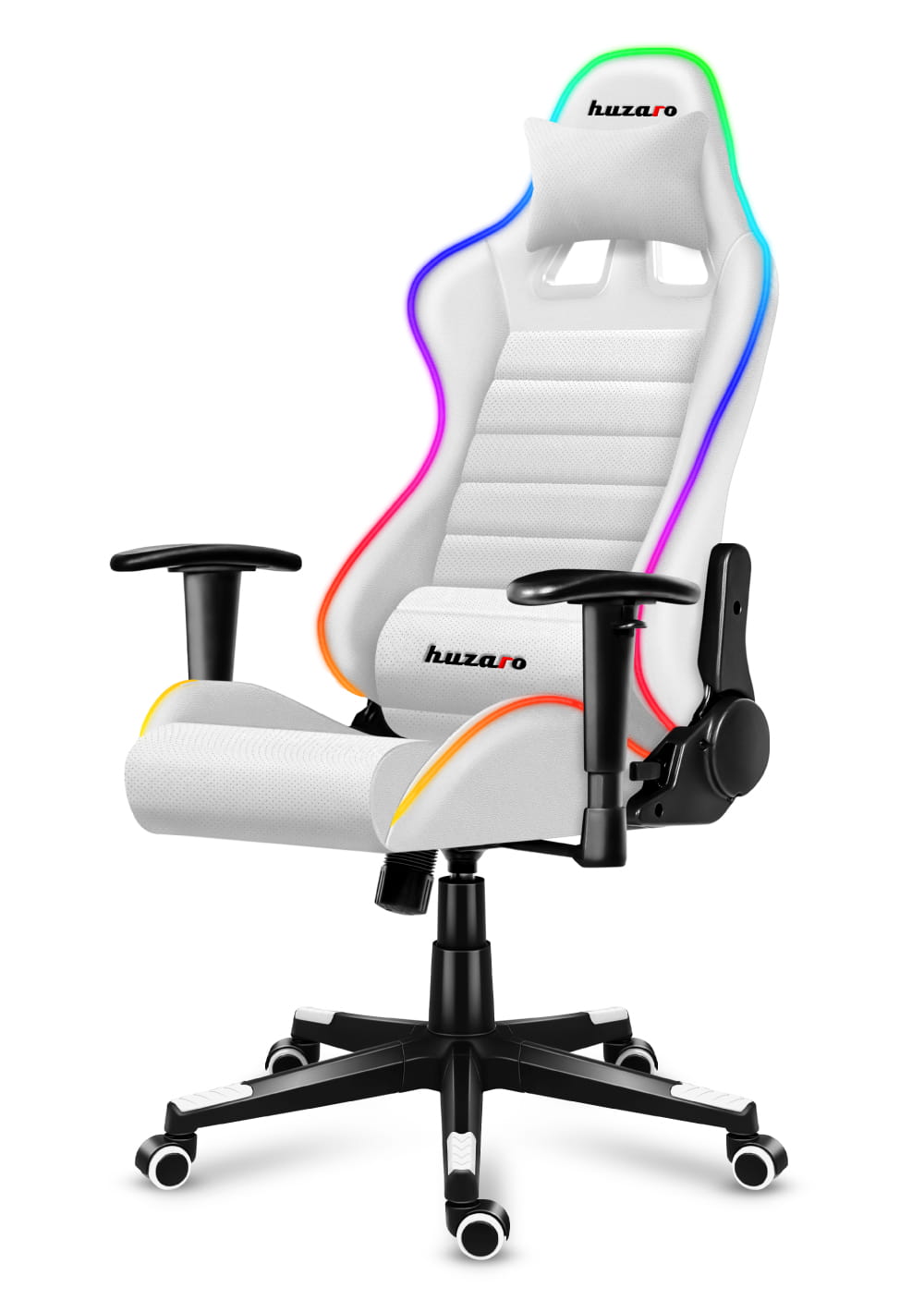 Scaun gaming, piele perforata, sistem iluminare LED RGB,  Alb