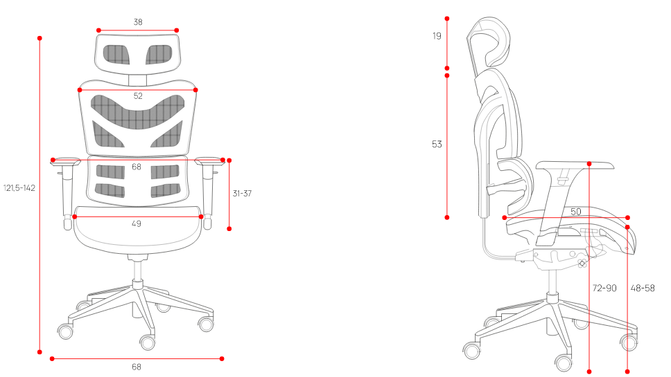 Scaun Birou Ergonomic Comandor CDM 9500 Alb-Negru, Spătarul/Tetiera Reglabila