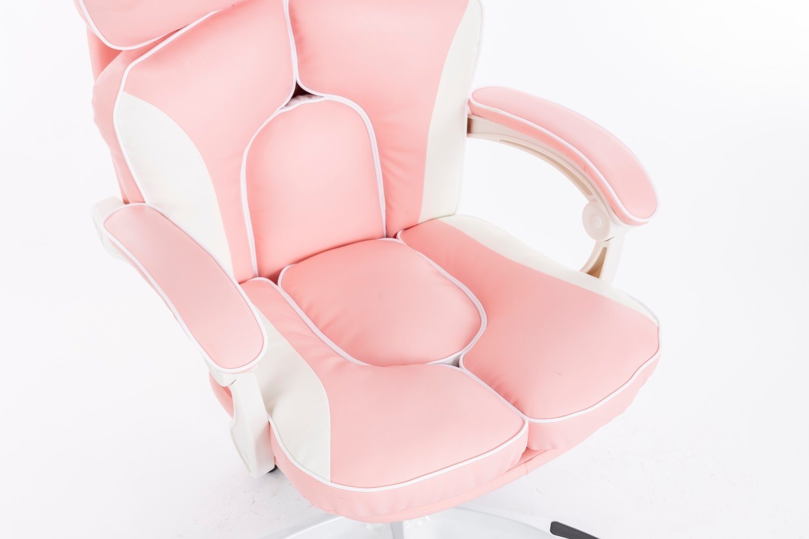 Scaune gaming femei, scaun birou, burete bufant, piele ecologică, Roz/Alb 003
