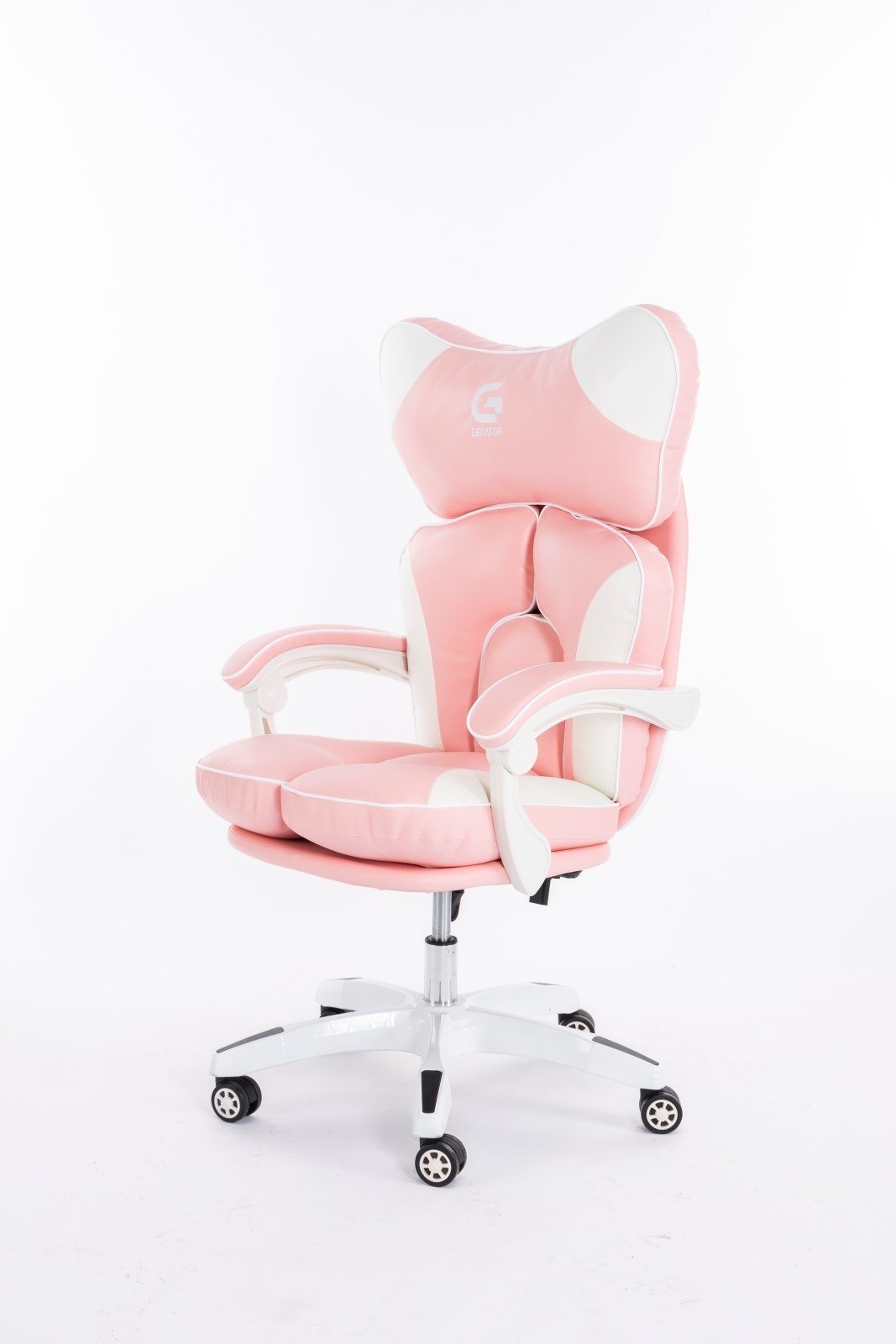 Scaune gaming femei, scaun birou, burete bufant, piele ecologică, Roz/Alb 003