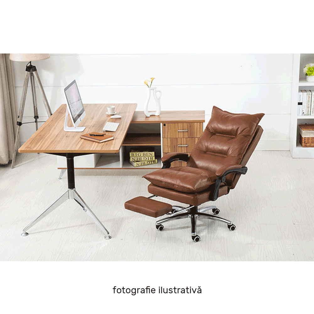Scaun de birou ergonomic XL1382 cu suport pentru picioare și spătar reglabil - piele ecologică maro