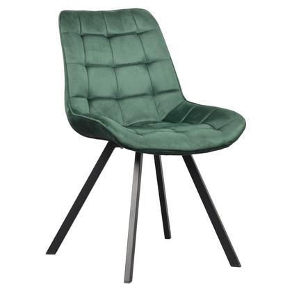 Scaun de dining SAMA, Velvet verde închis cu picioare metalice negre