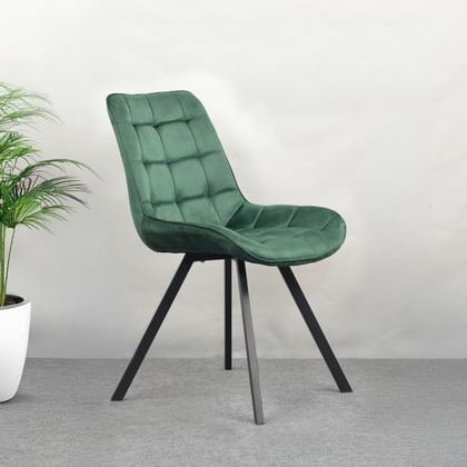Scaun de dining SAMA, Velvet verde închis cu picioare metalice negre
