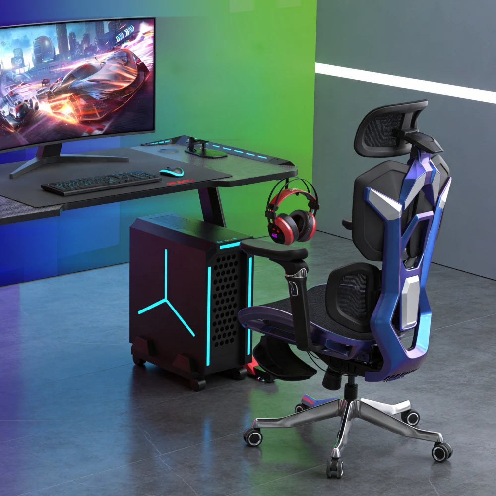 Scaun ergonomic cu brate reglabile 6D,Suport Lombar Reglabil, Tetieră 4D, Sezut Translatie, Reclinare, Suport Picioare, Mesh, Negru/Colorful
