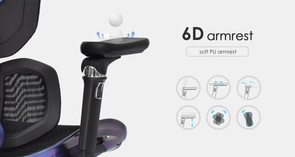 Scaun ergonomic cu brate reglabile 6D,Suport Lombar Reglabil, Tetieră 4D, Sezut Translatie, Reclinare, Suport Picioare, Mesh, Negru/Colorful