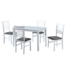 Set Dining Brisbo (Masă + 4 Scaune) – Alb / Gri