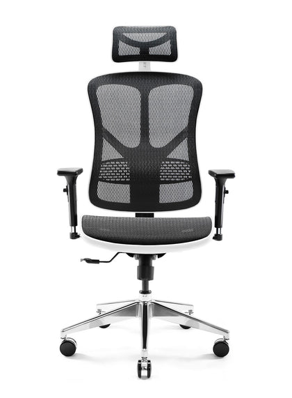 Scaun ergonomic multifunctional VE 5900 Alb-Negru sprijin gât, spătar/cotiere reglabil