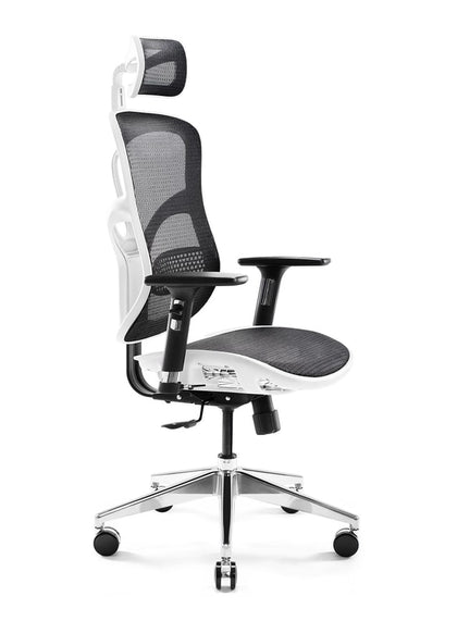 Scaun ergonomic multifunctional VE 5900 Alb-Negru sprijin gât, spătar/cotiere reglabil