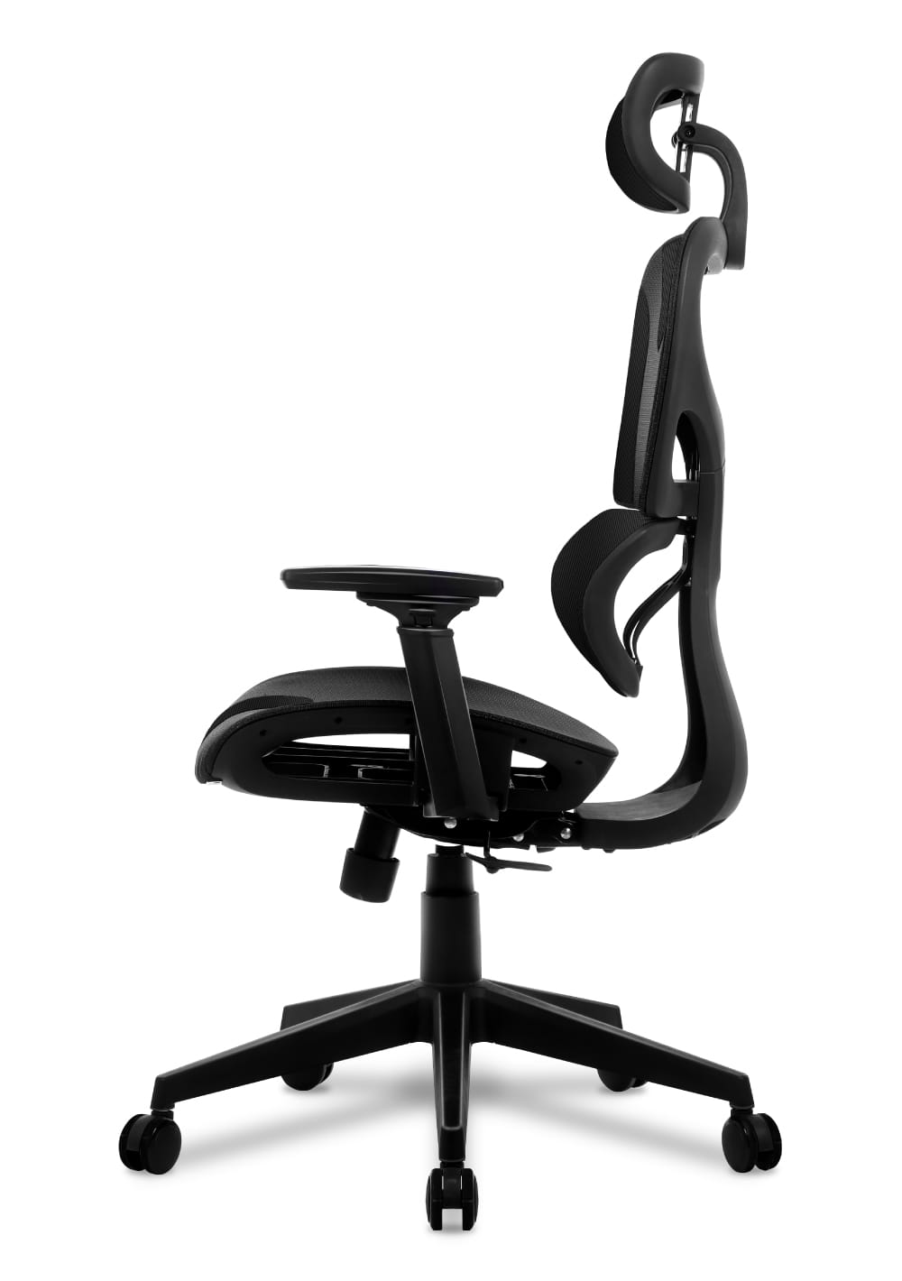 Scaun gaming VASKI, tetiera reglabila, perna lombara, Spatar mesh, culoare Negru
