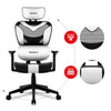 Scaun de gaming RACING LUX, Spătar înclinat, tetiera reglabila, în mesh negru/alb