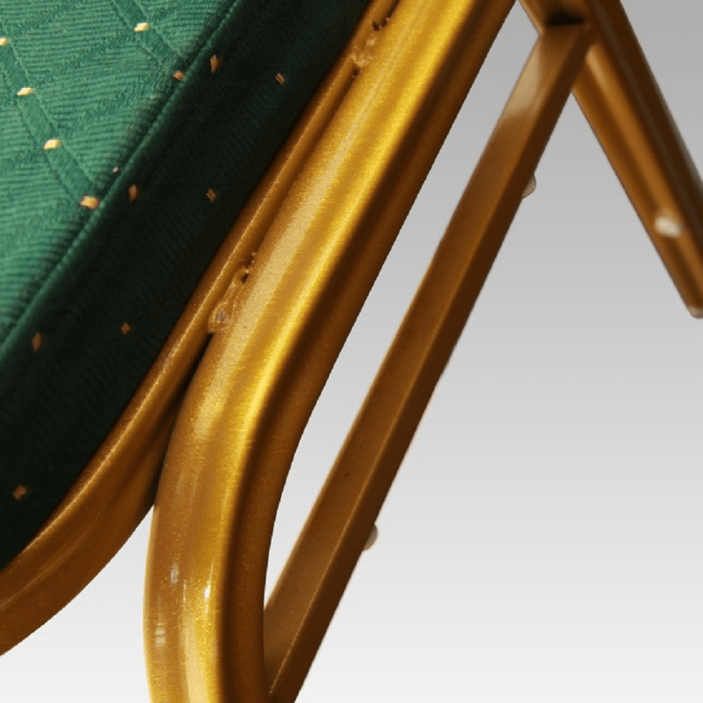 Scaun textil tapitat stivuibil verde cu auriu - CentrumScaune.ro