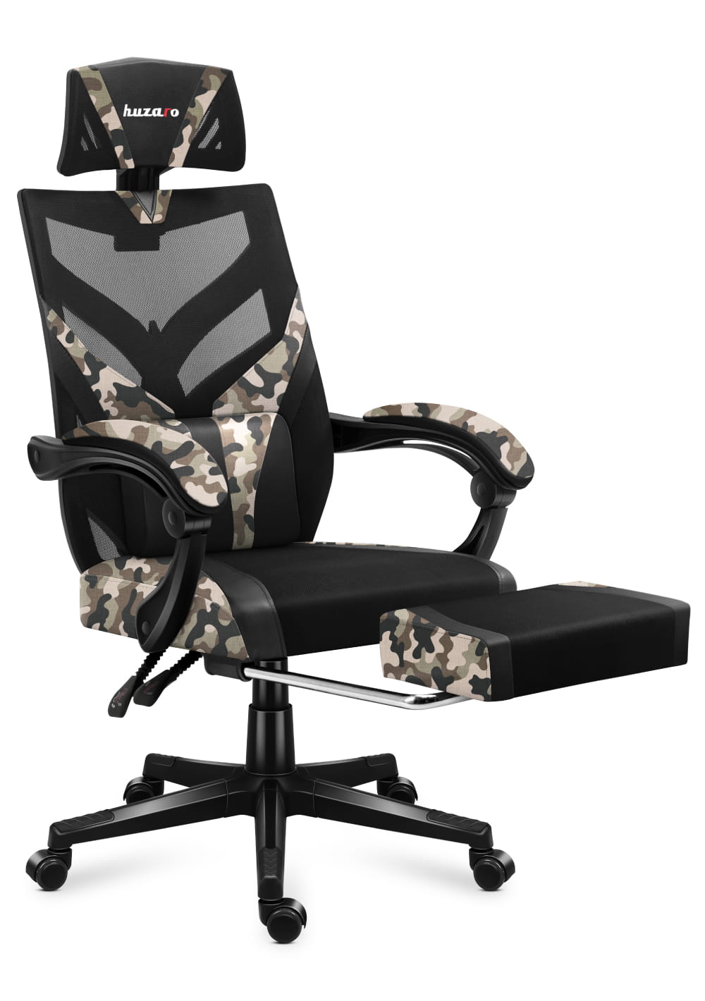 Scaun gaming, perna lombară, suport picioare, funcție sezlong, material textil, Negru/Forest