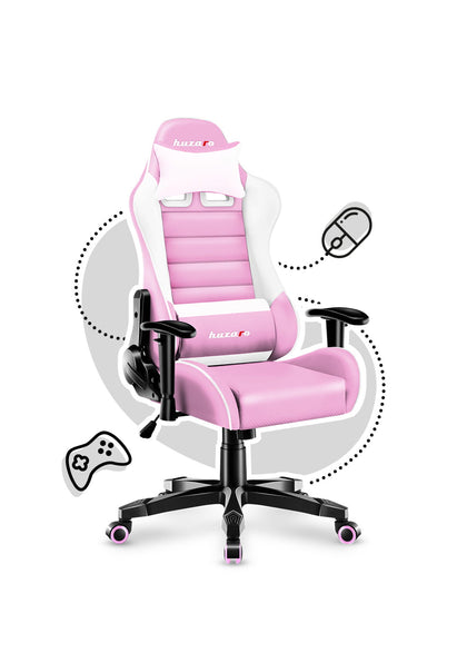 Scaun de gaming birou copii Lady, piele perforata, perna lombara, in piele, culoare Roz