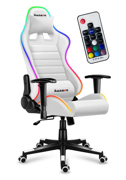 Scaun gaming, piele perforata, sistem iluminare LED RGB,  Alb