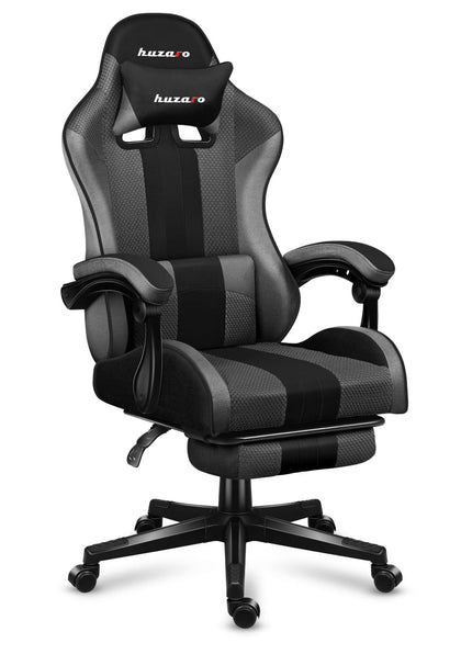 Scaune de birou gaming TURBO,perna lombară, șezlong, suport picioare, Negru/Gri