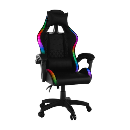 Scaun gaming cu sistem iluminare bandă LED RGB,, funcție șezlong