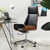 Scaun de birou KANSAS, recliner, Incarcat pana la 150 KG, Structura lemn, piele neagra