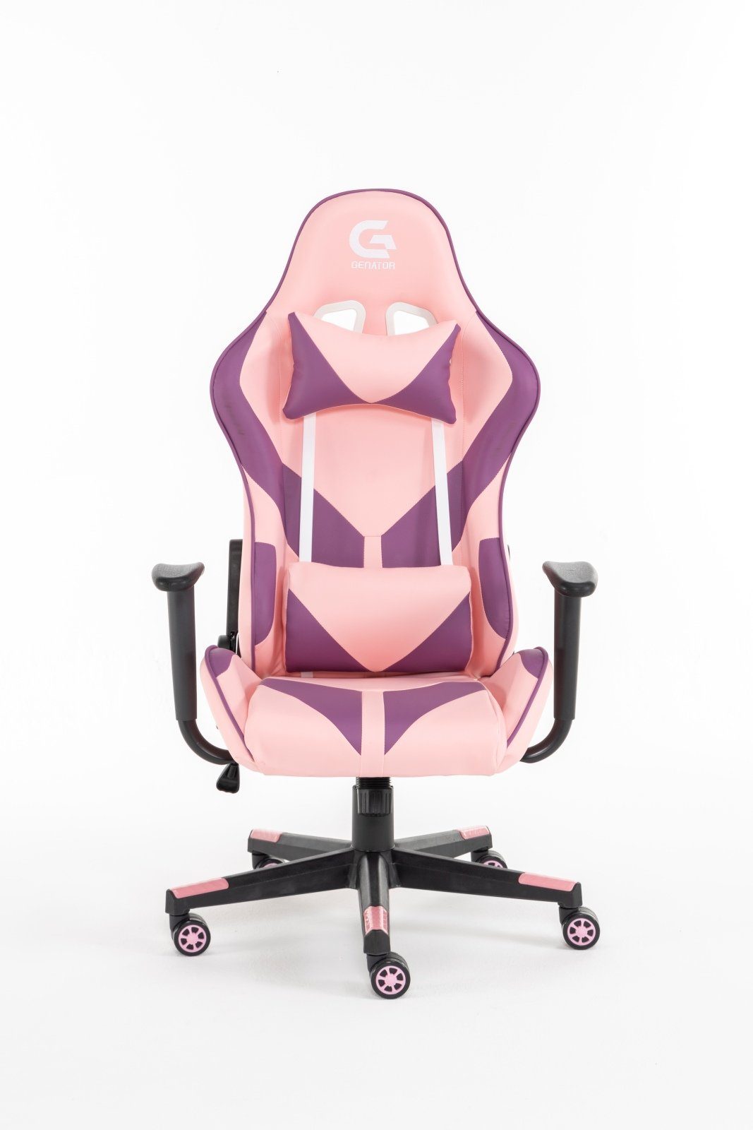 Scaun birou gaming roz, din piele, spate înalt, ergonomic