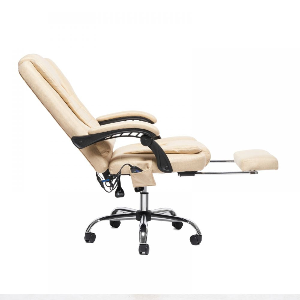 Scaun directorial, functii masaj, sezlong, suport picioare, Comodity, material textil, Crem