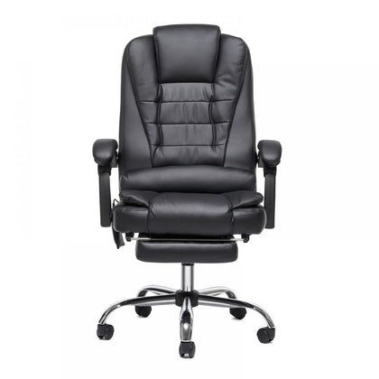 Scaun directorial piele, masaj, incalzire, sezlong, suport picioare, Comodity, Piele Negru