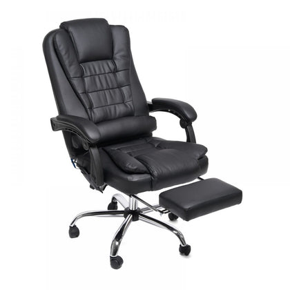 Scaun directorial piele, masaj, incalzire, sezlong, suport picioare, Comodity, Piele Negru