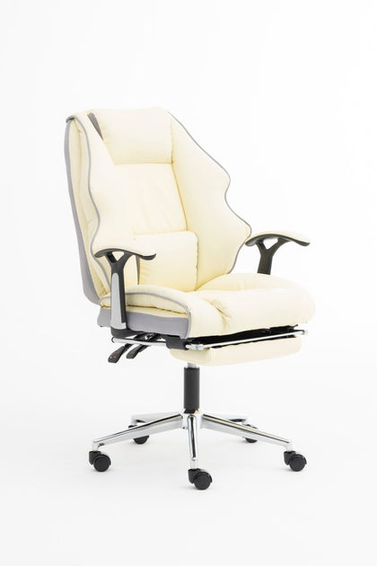 Scaun directorial recliner, suport picioare, Alb perlat 051