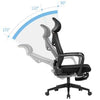 Scaun ergonomic de birou Petti cu reclinare suport pentru picioare, scaun de birou cu spate înalt, cu suport lombar, scaun reglabil pe înălțime, tetieră, spătar din plasă respirabil, pernă din spumă moale, negru