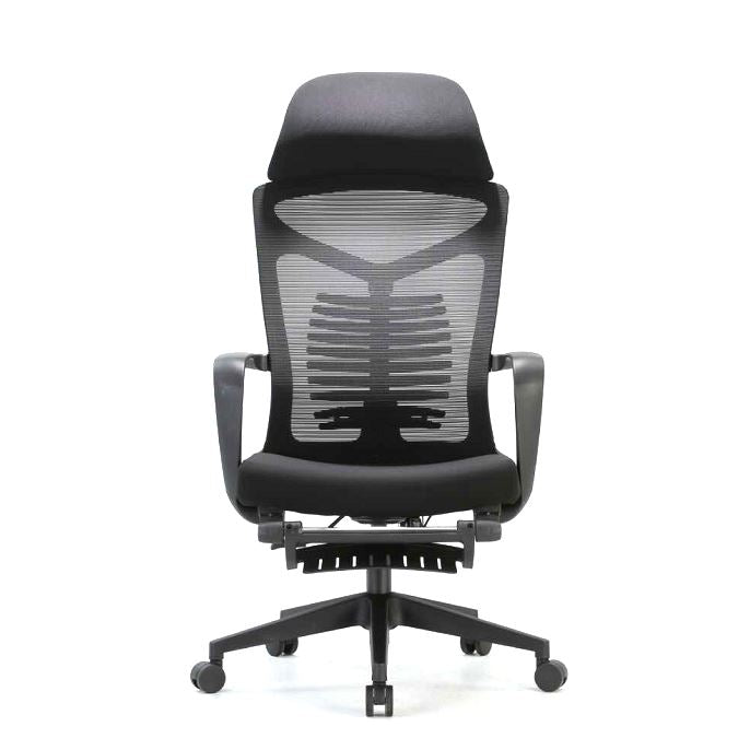 Scaun ergonomic de birou Petti cu reclinare suport pentru picioare, scaun de birou cu spate înalt, cu suport lombar, scaun reglabil pe înălțime, tetieră, spătar din plasă respirabil, pernă din spumă moale, negru
