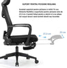 Scaun ergonomic de birou Petti cu reclinare suport pentru picioare, scaun de birou cu spate înalt, cu suport lombar, scaun reglabil pe înălțime, tetieră, spătar din plasă respirabil, pernă din spumă moale, negru