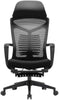 Scaun ergonomic de birou Petti cu reclinare suport pentru picioare, scaun de birou cu spate înalt, cu suport lombar, scaun reglabil pe înălțime, tetieră, spătar din plasă respirabil, pernă din spumă moale, negru