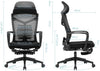 Scaun ergonomic de birou Petti cu reclinare suport pentru picioare, scaun de birou cu spate înalt, cu suport lombar, scaun reglabil pe înălțime, tetieră, spătar din plasă respirabil, pernă din spumă moale, negru