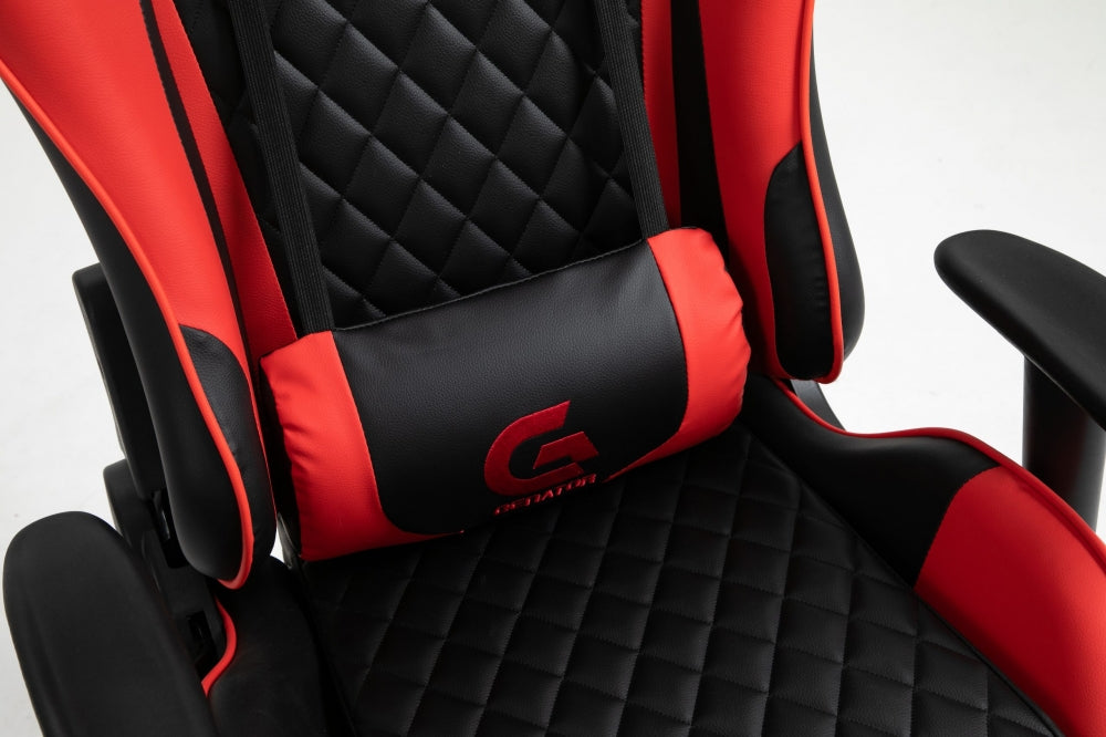 Scaun gaming Racing Lux, masaj in perna lombara, suport picioare, funcție sezlong, Racing Lux, Negru/Roșu
