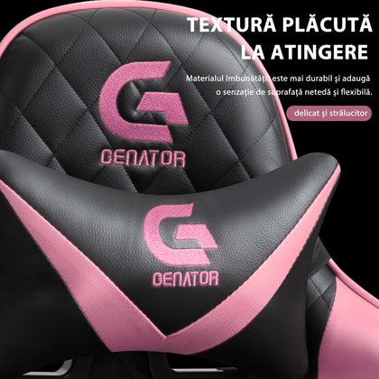 Scaune de gaming Racing Lux, masaj in perna lombara, suport picioare, funcție sezlong, Racing Lux, Negru/Roz