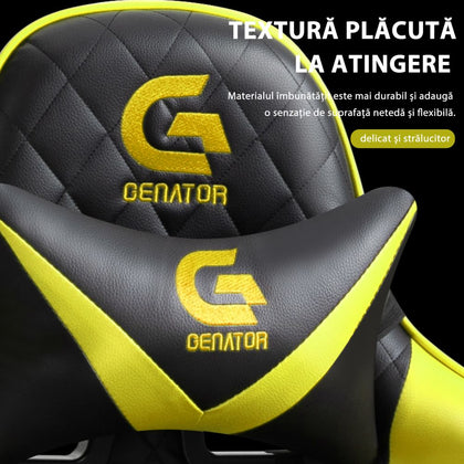 Scaun gaming Racing Lux, masaj in perna lombara, suport picioare, funcție sezlong, Racing Lux, Negru/Galben