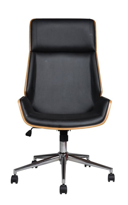 Scaun de birou KANSAS, recliner, Incarcat pana la 150 KG, Structura lemn, piele neagra