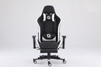 Scaune gaming Piele perforata -Negru/Alb - Până la 120 kg Utilizator - Suport lombar - Ergonomic - Perne incluse - Scaun birou pc - Scaun birou computer