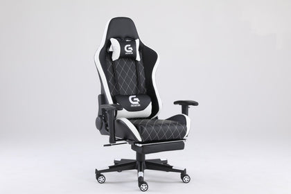 Scaune gaming Piele perforata -Negru/Alb - Până la 120 kg Utilizator - Suport lombar - Ergonomic - Perne incluse - Scaun birou pc - Scaun birou computer